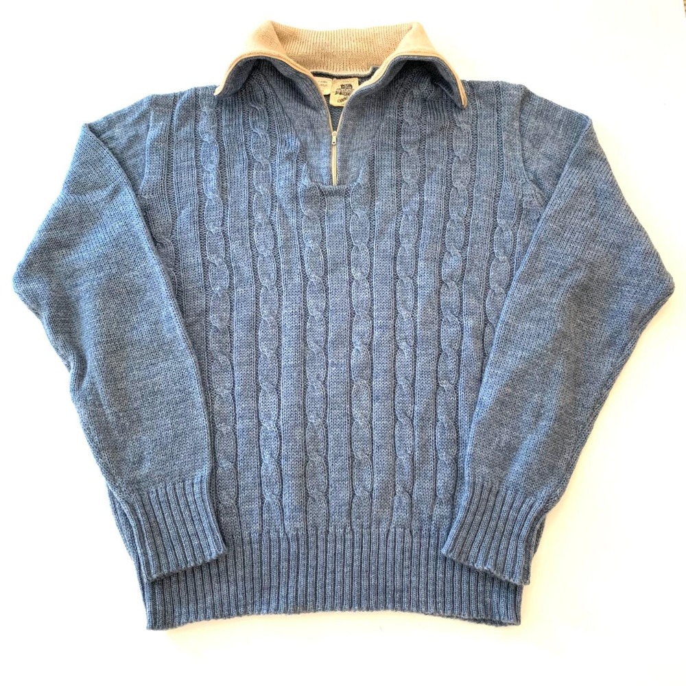 Vintage 70s Kennington Ltd California Men's XL Cable Knit Half Zip Sweater Blue